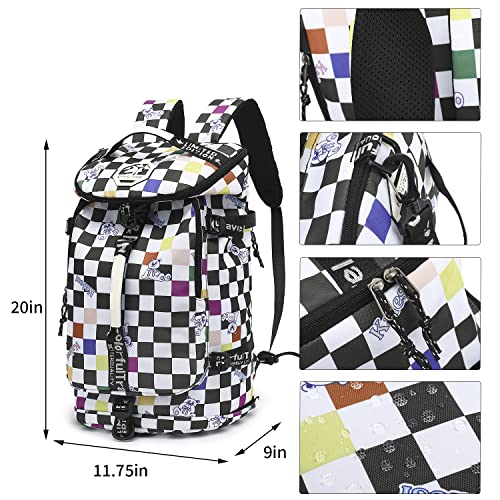 Kalesi Gym Duffle Bag Backpack 4-Way Waterproof with Shoes Compartment for travel Sport Hiking laptop - color: Checkerboard