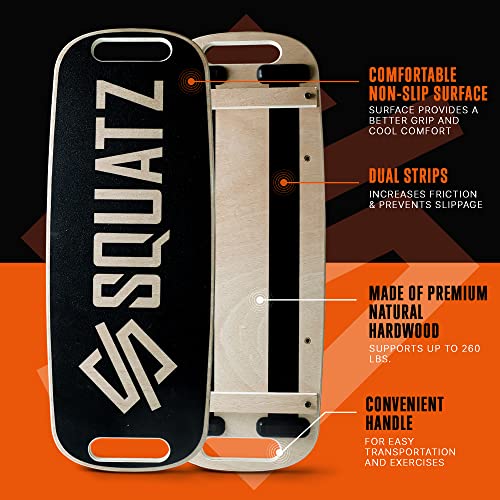 SQUATZ Wooden Balance Board, Standing Desk Anti Fatigue Mat Exercise Equipment with Ergonomic Design and Comfortable Non-Slip Surface, Wobble Board for Skateboard, Hockey, Snowboard, Black (SQDBB-1)