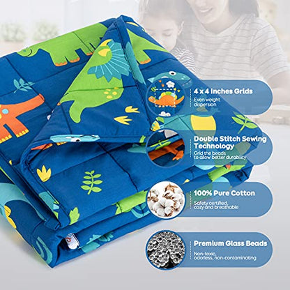 Sivio Cotton Weighted Lap Blanket, 20"x30" 3 lbs, Blue Dinosaur - color: Blue Dinosaur, size: 20"x 30" 3lbs