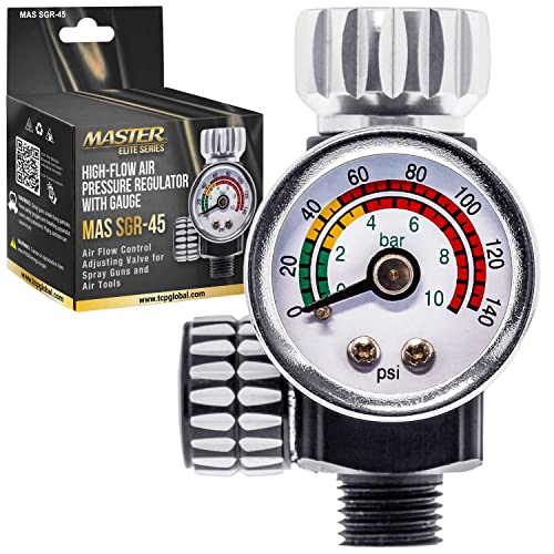 Master Airbrush Elite Series High Flow Spray Gun Air Pressure Regulator | With Gauge, 0 to 140 PSI - Air Regulator Control Adjusting Valve for Spray Guns