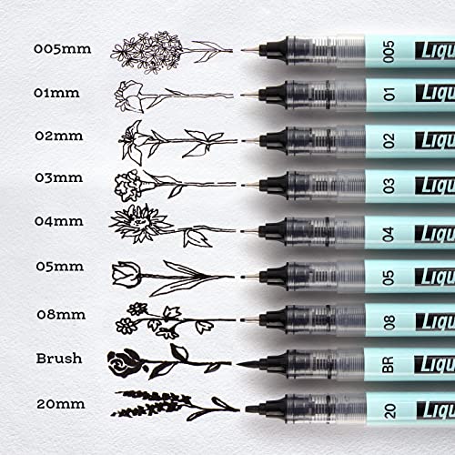 WRITECH Liquid Fineliner Pens Black Precision Multiliner Micro Pen 9 Pack, Quick Dry Waterproof Pigment Ink Drawing Pen for Journaling Planning Hand Lettering Illustration Sketching Calligraphy