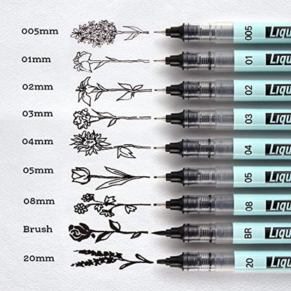 WRITECH Liquid Fineliner Pens Black Precision Multiliner Micro Pen 9 Pack, Quick Dry Waterproof Pigment Ink Drawing Pen for Journaling Planning Hand Lettering Illustration Sketching Calligraphy