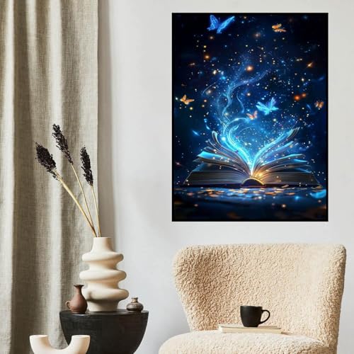 Book Diamond Art Kits for Adults, Butterfly Diamond Painting Kits 12x16inch | Full Drill Book Diamond Painting Kits For Adults, Diy Round Paint By Diamonds For Home Decor Gifts 12x16 Inch - color: book and butterfly
