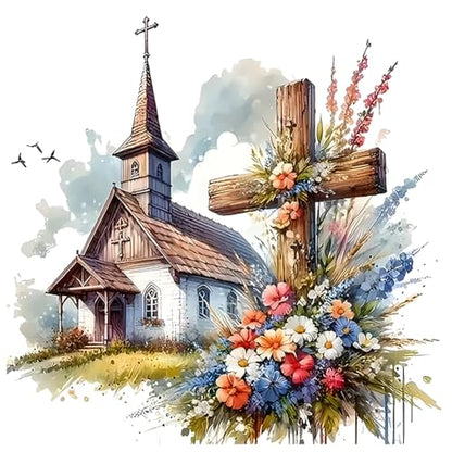 LMBADA Floral Cross Diamond Art Kit for Adults, Diamond Painting 12x12 Inch | 5D Church Diamond Painting Kit, DIY Crystal Gem Art, Round Full Drill, Relaxing Craft Home Wall Decor Gift, Beginner