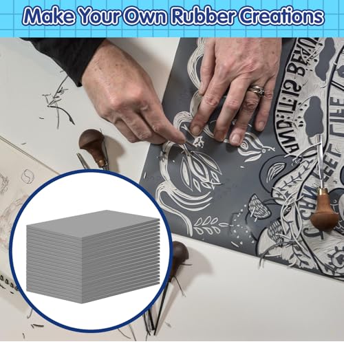 MotiMind 18 Pcs Linoleum Blocks 6 x 8 Inch for Printmaking Rubber Carving Block Soft Gray Linocut Block for DIY Crafting Projects Scrapbook Painting Stamp Maker - size: 6 x 8 Inch