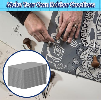 MotiMind 18 Pcs Linoleum Blocks 6 x 8 Inch for Printmaking Rubber Carving Block Soft Gray Linocut Block for DIY Crafting Projects Scrapbook Painting Stamp Maker - size: 6 x 8 Inch