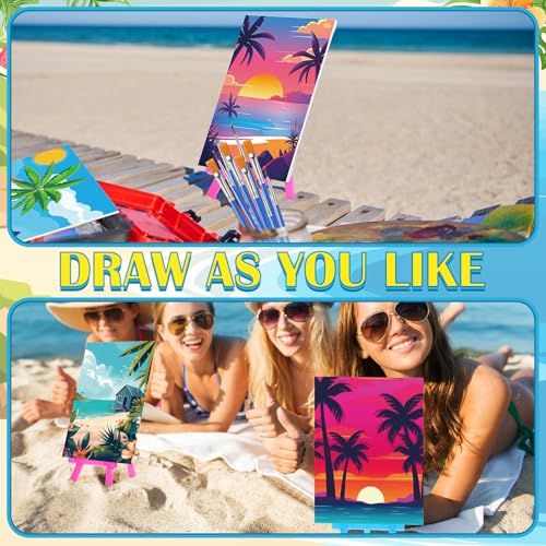 Blosssound 10 Set Pre Printed Canvas Pre Drawn Canvas Painting with Easel Kits 5" x 7" Outline Painting Panels for Beginners, DIY Craft Project, Party Favor, Home Decors(Landscape) - style: Landscape