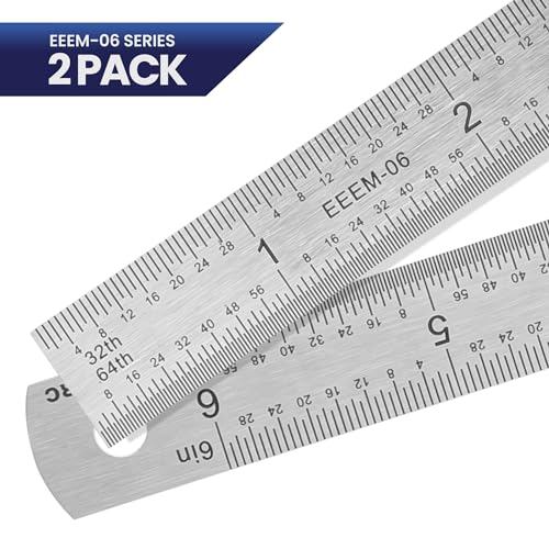 Pacific Arc Stainless Steel Ruler Inch and Metric, with 32nd and 64th Graduations, 6 Inches - style: Two Pack | 06 In