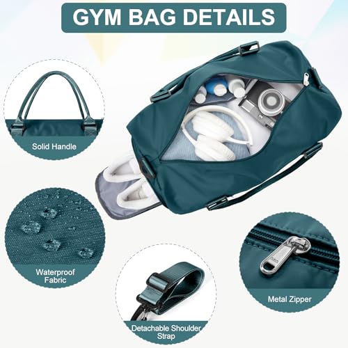 Gym Bag for Women Men with Shoes Compartment,Sports Duffle Bag Personal item travel Duffel Bags Tote Bag Small Carry on Weekender Overnight Bag Workout Dance Bag Hospital Holdalls Peacock Blue - color: A1-Peacock Blue