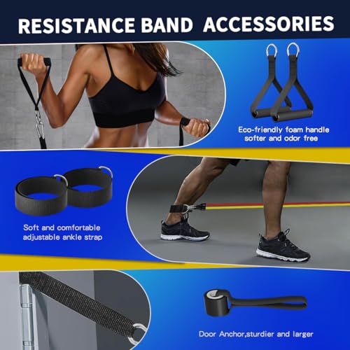WHATAFIT Resistance Bands, 5 Level Exercise Bands with Handles for Workout - color: 10-100LB-Colorful