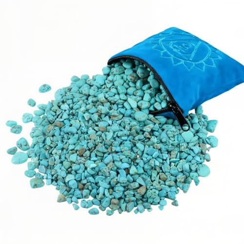 SUNYIK Green Howlite Turquoise Tumbled Chip Stone with Throat Chakra Pillow | 0.5LB/230g Crushed Crystal Quartz Chips for 7 Chakra Healing Meditation Yoga Reiki Energy Balancing - color: Green/Blue