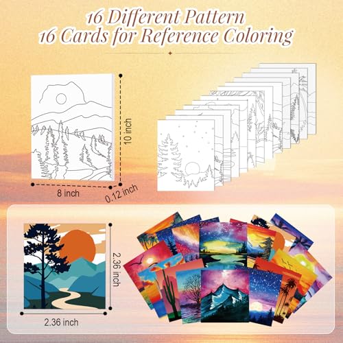 Cholemy 114 Pcs 16 Set Sip and Paint Kit for Adults 8'' x 10'' Pre Drawn Canvas Acrylic Painting Set Apron Brush Palette Date Night Party Supplies