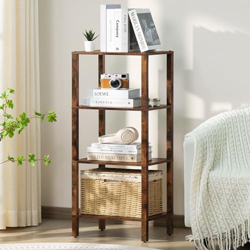 YUFAM 4 Tier Small Bookshelf, Narrow Tall Shelf, Wooden Book Shelf, Brown - color: Brown, size: 4-Tier