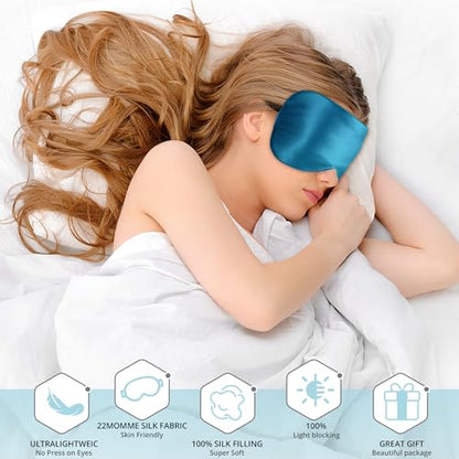 Sleep Mask, 100% 22 Momme Mulberry Silk Eye Mask with Adjustable Strap | Eye Sleeping Mask for Women Men, 100% Mulberry Silk, 22 Momme 6a Fibers, Blackout Blindfold Eye Cover Side Sleeper(Aqua Blue) - color: Peacock Blue 22 Momme