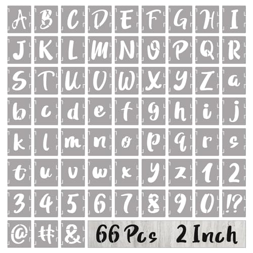 BAMIDELE 2 Inch Letter Stencils and Numbers, 66 Pcs Reusable Plastic Alphabet Symbol Interlocking Drawing Template Kit for Painting on Wood, Wall, Chalkboard, Fabric, Door Porch, Signage - size: 2 Inch