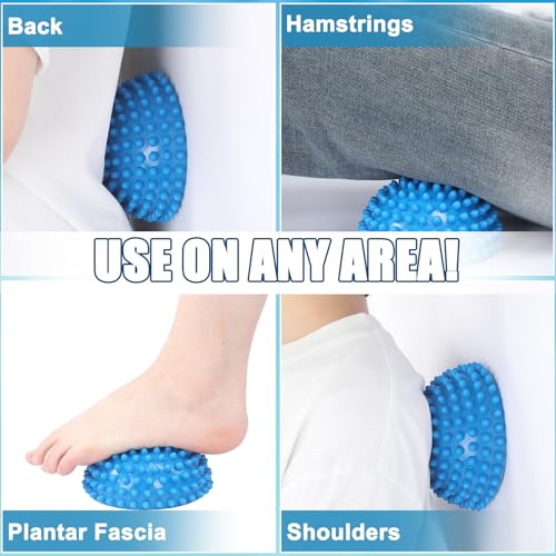 Threlaco 2 Pcs Half Round Massage Ball for Feet Blue Spiky Massage Ball for Adults Sports, Stability Training, Muscle Balancing Therapy, Yoga Gymnastics Exercise - color: Blue