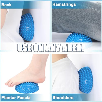 Threlaco 2 Pcs Half Round Massage Ball for Feet Blue Spiky Massage Ball for Adults Sports, Stability Training, Muscle Balancing Therapy, Yoga Gymnastics Exercise - color: Blue