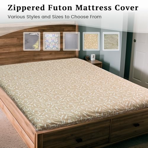 ZonLi 100% Cotton Futon Mattress Cover with Zipper Queen Size Washable - color: Beige, size: Queen