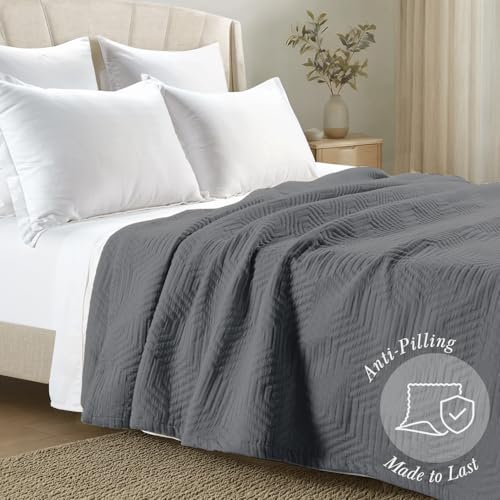 Threadmill Luxury Cotton Blankets for Queen Size Bed | All-Season 100% Cotton Queen Size Blanket | Aster Jacquard Cozy Lightweight, Soft Breathable Coverlet fits Full Size Bed, 90x92 | Dark Grey - color: Aster Dark Grey, size: Queen / Full