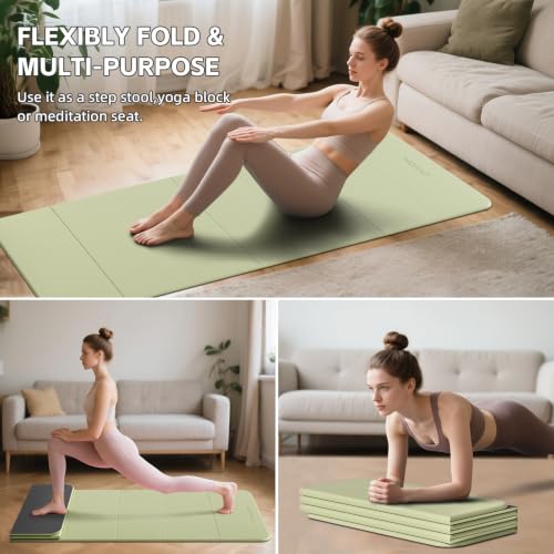 7-Fold Yoga Mat 70"x24" - 1/2 Inch Thick - color: Grass Green + Black
