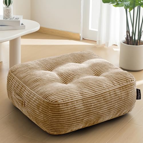 HIGOGOGO 8" Extra Thick Floor Pillow Cushion for Adults, Meditation Cushion Pillow, Large Square Floor Sitting, Tufted Corduroy Cover, for Tatami Living Room or Yoga, 22x22 Inch, Coffee - color: Square Coffee, size: 8" Thick(Pack of 1)