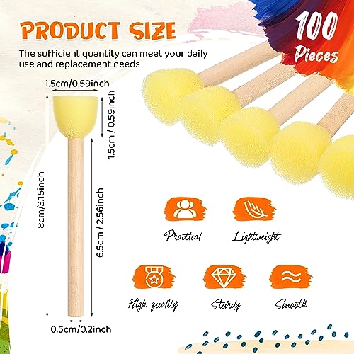 Sabary 100 Pcs Round Sponges Foam Brush Set Paint Sponge Brushes with Wooden Handle Sponge Painting Stippler Set DIY Painting Tools Stippling Kits for Arts and Crafts Acrylic(0.6 Inch) - size: 0.6 Inch