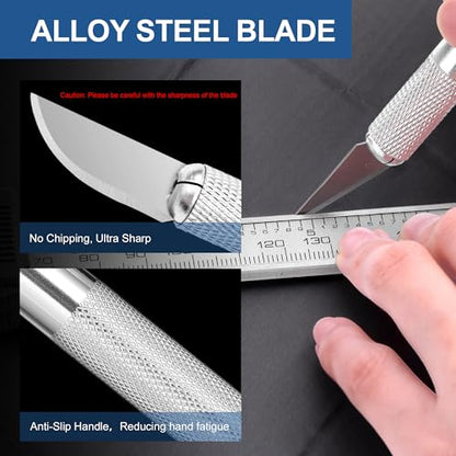 16 Pcs Craft Knife Set Exacto 3 Handles 10 Blades | High-Carbon Steel, Anti-Slip Silicone Handle, for Scrapbooking Stencil Architecture Wood Leather, Light Medium Heavy Duty