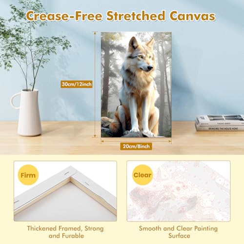 Bowetile Framed Wolf Paint by Numbers Kit for Adults, Adults' Paint-by-Number Kits on Canvas, Painting by Numbers Animal, Acrylic Animals Number Painting for Home Wall Decor, 8x12in - color: Wolf
