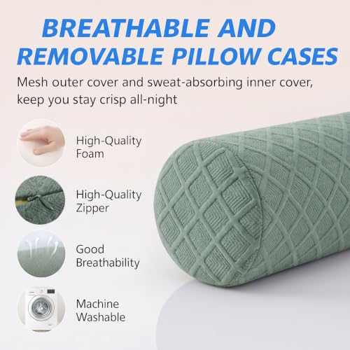3.1" Small Neck Roll Memory Foam Pillow Cylinder,Detachable Cover - color: Green S, size: Small - 3.1" H
