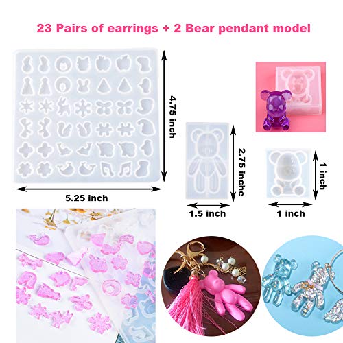 EuTengHao 229Pcs DIY Jewelry Casting Molds Tools Set More Than 120 Designs Contains 8 Silicone Jewelry Resin with 70 Designs,1 Earring Molds with 25 Designs,2 Necklace Bear Molds,3 Diamonds Mold