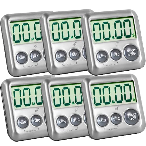 Elegant Digital Kitchen Timer Stainless Steel - Loud Alarm - Model Charcoal - color: Charcoal 6-pack