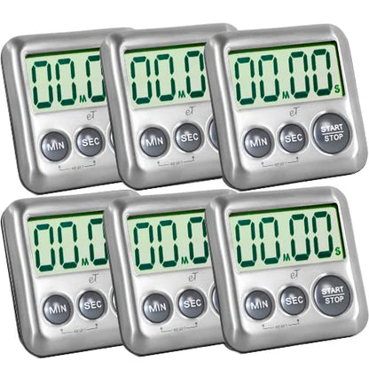 Elegant Digital Kitchen Timer Stainless Steel - Loud Alarm - Model Charcoal - color: Charcoal 6-pack