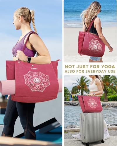 Gonex Yoga Mat Bag For Women Canvas Tote Pilates Gym Bag With Mat Carrier | Front-Opening Quick Access Mat Straps, Durable Cotton Canvas, Machine Washable, Bottle Holder Multi Pockets, Yoga Gym Travel - color: Brick Red, size: Classic (15.5×5.5×14.5inch)