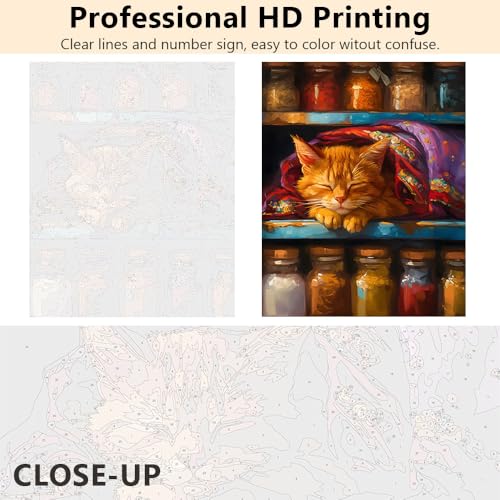 TUMOVO Paint by Numbers Kit for Adults, Paint by Number - Cozy Cat in Spice Cabinet Art, Color by Number for Adults Beginner, 16x20 Inch(Framed) - color: Cat(Framed)