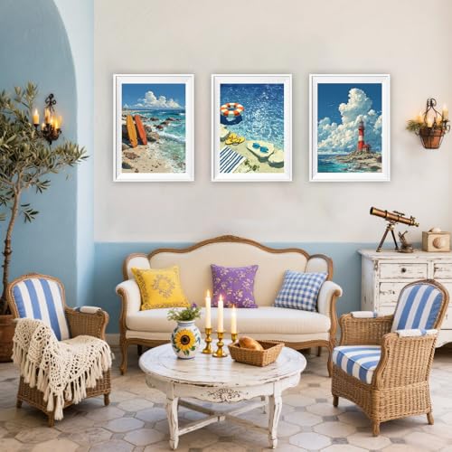 DOTZSO 6PCS Beach Diamond Painting Art Kits for Adults Beginner 12x16 in | 5D Full Drill Resin, Beach Pattern, Fits All Ages, Leisure Craft, Stress Relief, Wall/Shelf Display, All-Occasion Gift - color: AAB2 Beach