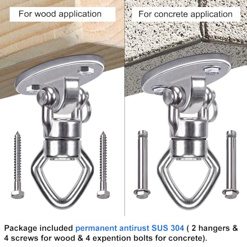 BeneLabel 2Pack Swing Hanger with Bearing Swivel 800LB Capacity Stainless Steel Aerial Silks Ceiling Mount Bracket Hammock Hardware for Swings, Hanging Chair, Aerial Hoop, Heavy Bag, Yoga Swing - color: Oval Base Hanger(2 Pack)
