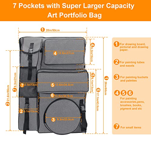 Boyistar Art Portfolio Carry Bag 20" x 26", Canvas Art Portfolio Backpack Traveling Outdoor Drawing Portfolio Case Large Capacity Artist Carrying Bag/Tote Bag for Drawing Board, Screen, Accessories | Traveling Outdoor Drawing Portfolio Case Large Capacity