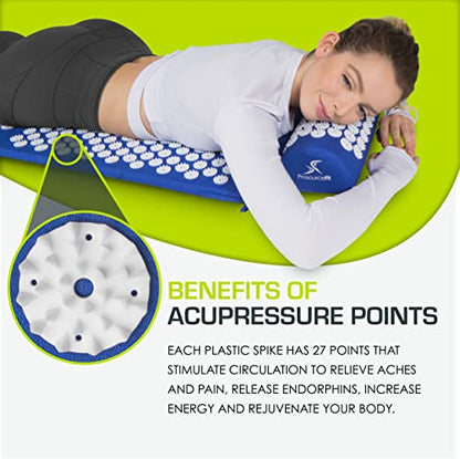 ProsourceFit Acupressure Mat and Pillow Set for Back/Neck Pain Relief and Muscle Relaxation, Blue - color: Large - Blue/White, size: Large
