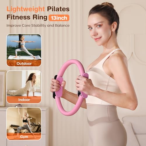 Pilates Kit 13Pcs Home Pilates Essentials Workout Kit with 13" Ring, 10" Ball and Resistance Bands for Women at Home Pilates Equipment Set for Beginners