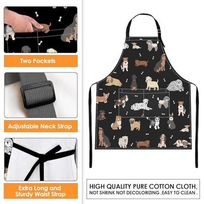 Apron with Pockets, 32x28 inch, for Women Men, Dog | Labrador Puppy Doodle Waterproof Adjustable Bib Aprons for Kitchen Cooking Baking Painting Gardening - color: Dog