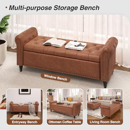 FiveWillowise 65" Bedroom Bench, End of Bed Bench with Storage, Brown - color: Brown, size: 65-inch