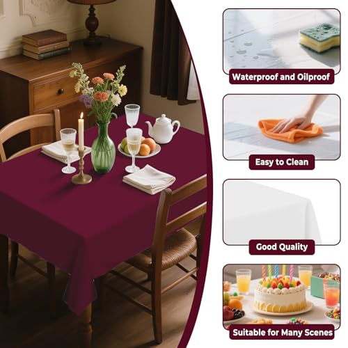 54IN X 160FT Plastic Table Cover Roll with Cutter Box, Cut to Size Plastic Table Cloths for Parties, Birthday, (Burgundy, 54"x1920") - color: Burgundy, size: 1920" x 54" (Rectangular)