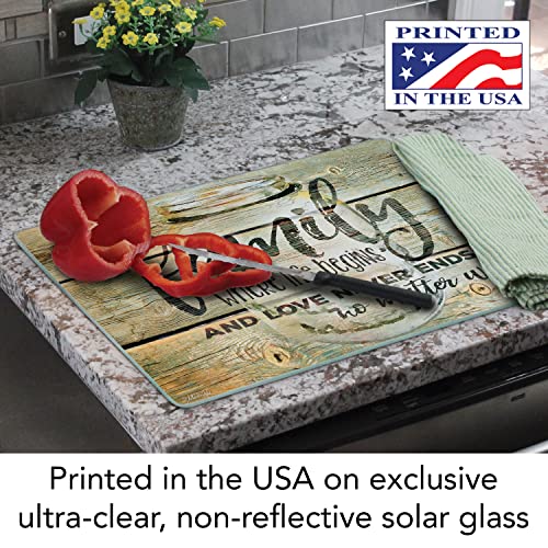CounterArt Family Time 3mm Tempered Glass Cutting Board 12" x 15" | Serving Board, Charcuterie Board, Countertop Protection - color: Family Time