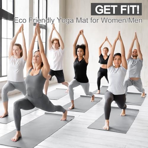 Funtery 3 mm Thin Yoga Mats Bulk, 68 x 24 Inches Lightweight PVC Exercise Mats Non Slip Workout Fitness Pads for Yoga Pilates Stretching Classes Gym Home Studio - color: Grey