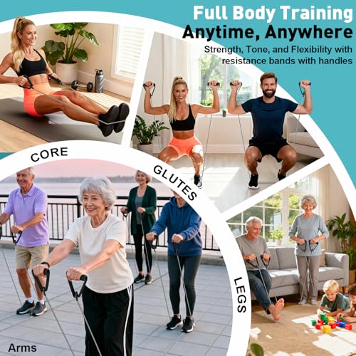 20PCS Resistance Bands with Handles for Gym Members Sports Class Students Gift, Exercise Bands 20 Lb for Full Body Training, Strength & Rehab Recovery, Fitness Tube Bands for Men and Women
