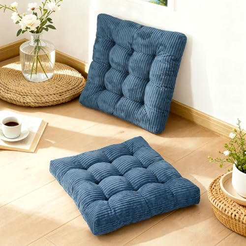 Meditation Floor Pillow Set of 2,Memory Foam Meditation Floor Cushions for Adults Sitting, Large Square Thickened Seat Cushion for Yoga, Tatami Living Room (2, Navy) - color: Navy