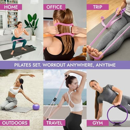 Pilates Ring and Ball Set with Video Tutorials, 10-in-1 Home Pilates Kit - color: Luxury Purple
