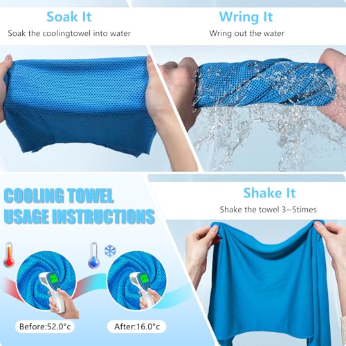 4 Pack Cooling Towels, Soft Breathable Cooling Towels for Neck and Face | Microfiber, Gym, Men, Women, Waterproof Bag, Carabiner, Yoga, Golf, Hiking, Running, athletes, gift, Blue, Green, Pink, Black - color: Light Blue/Royal Blue/Black/Grey
