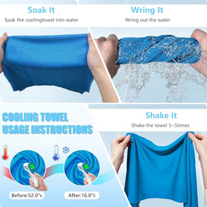 4 Pack Cooling Towels, Soft Breathable Cooling Towels for Neck and Face | Microfiber, Gym, Men, Women, Waterproof Bag, Carabiner, Yoga, Golf, Hiking, Running, athletes, gift, Blue, Green, Pink, Black - color: Light Blue/Royal Blue/Black/Grey