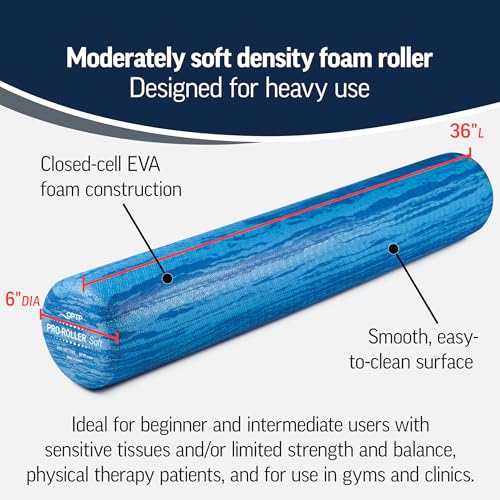OPTP PRO-Roller Soft Density Foam Roller – Round, Blue, 36" x 6" | Soft foam roller for physical therapy, Pilates, yoga foam roll exercises, muscle recovery, blue, 36" x 6" - color: Blue 36" X 6"